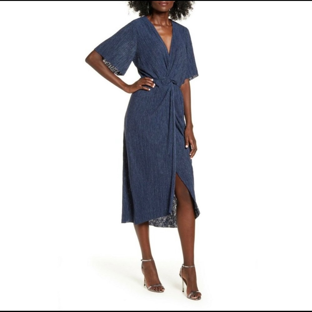 All In Favor Dolman Plissé Midi Dress - Navy, Size Small